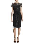 Short-sleeve Sequined Lace Cocktail Dress