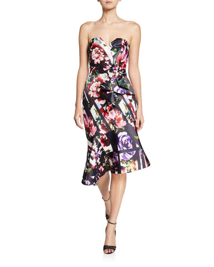 Wendy Floral-print Strapless Asymmetric