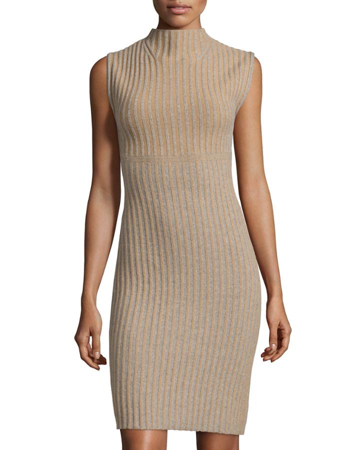 Todd And Duncan Cashmere Sleeveless Funnel-neck Sweaterdress, Brown Sugar, Women's, Size: Small, Brown