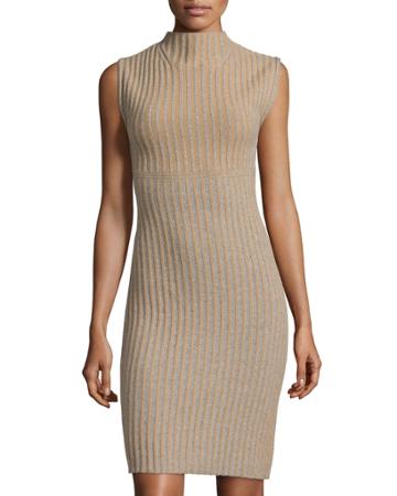 Todd And Duncan Cashmere Sleeveless Funnel-neck Sweaterdress, Brown Sugar, Women's, Size: Small, Brown