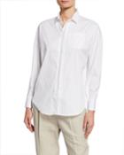 Long-sleeve Poplin Blouse With Monili Trimmed Button-placket