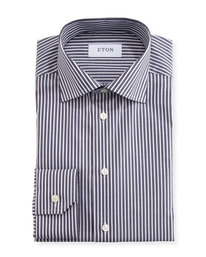 Slim-fit Striped Dress Shirt, Navy/white