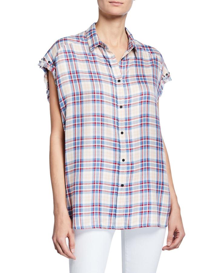 Tilt Car Sleeveless Plaid Button-down Blouse