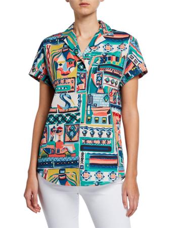 Huxley Palazzo Patchwork Printed Short-sleeve Cotton Blouse