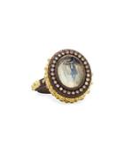 Old World Carved Mother-of-pearl, Smokey Quartz & Diamond Ring