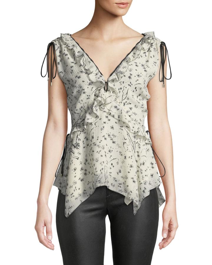 Sleeveless V-neck Ruffle Top