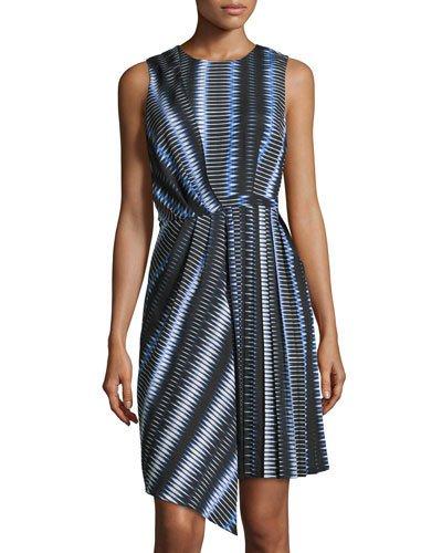 Gabby Stripe-print Sleeveless Dress, Ivory/black