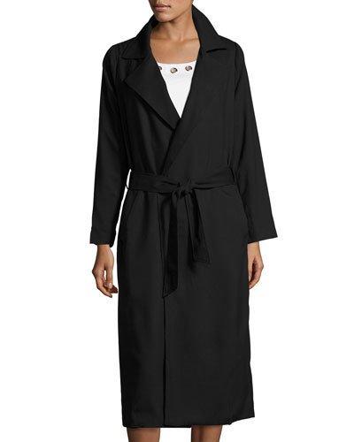 Kensington Open-front Woven Trench Coat, Black