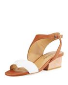 Cale Asymmetrical Cutout Sandal, White/tan