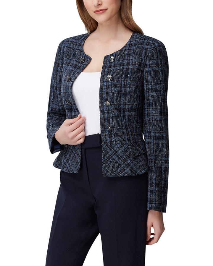 Faux Double Breasted Peplum Tweed Jacket