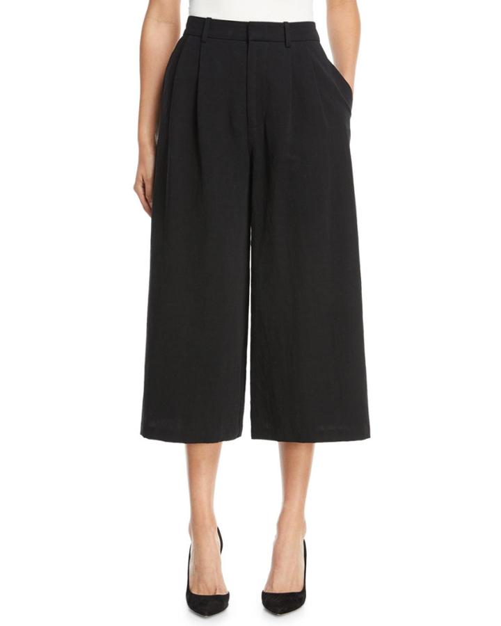 2-pleat Wide-leg Cotton-blend Culotte Pants