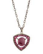 Composite Ruby & Champagne Diamond Shield Pendant Necklace