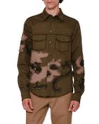 Unfinished-hem Panther-embroidered Military