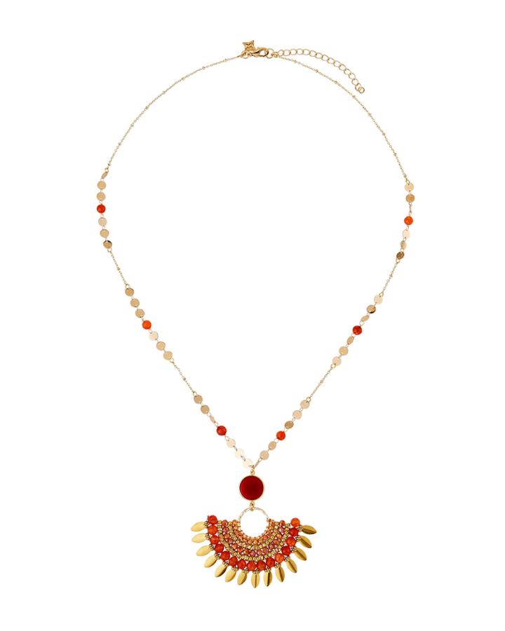 Beaded Fringe Pendant Necklace, Red