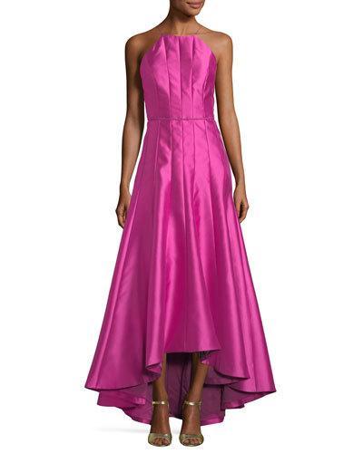 Paneled Crepe High-low Gown