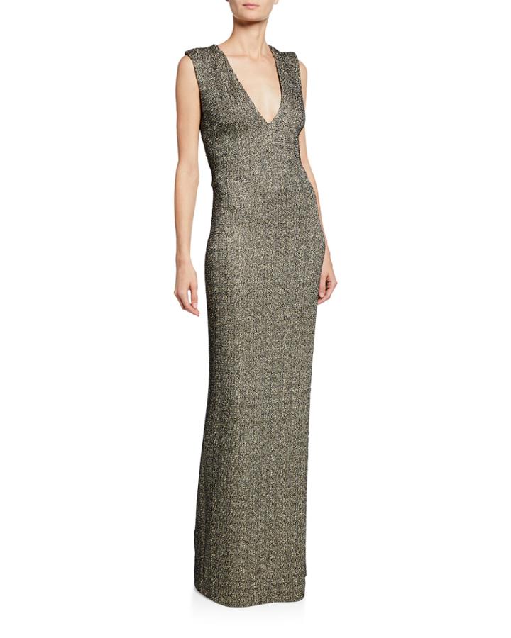 Shimmer Knit Column Gown W/ Crisscross Back