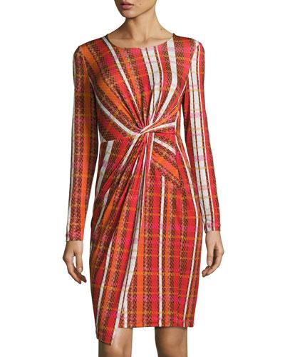 Plaid Front-twist Sheath Dress,