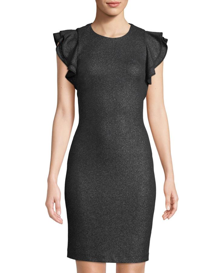 Metallic Foil Ruffle-shoulder