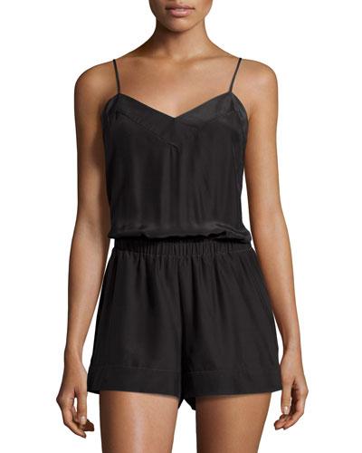 Lacey Silk Short Jumpsuit, Black