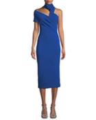 Mock-neck Sleeveless Pencil Midi Cocktail Dress W/ Arm Band Detail