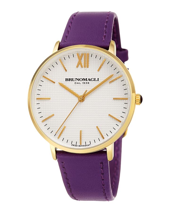 36mm Roma Classic Leather Watch, Purple/gold