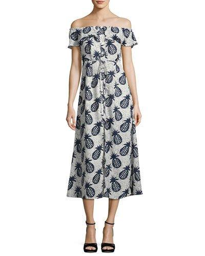 Off-the-shoulder Pineapple Midi Dress,