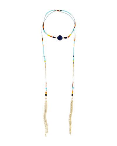 Long Multihued Beaded Lariat Necklace