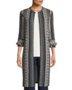 3/4-sleeve Ombre Vertical-stripe Tweed Jacket