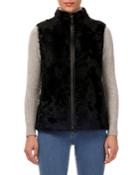 Zip-front Grooved Mink Sections Fur Vest