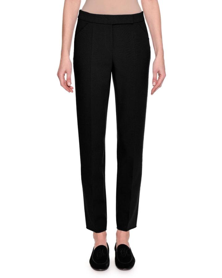 Stretch Wool Slim-leg Pants, Black