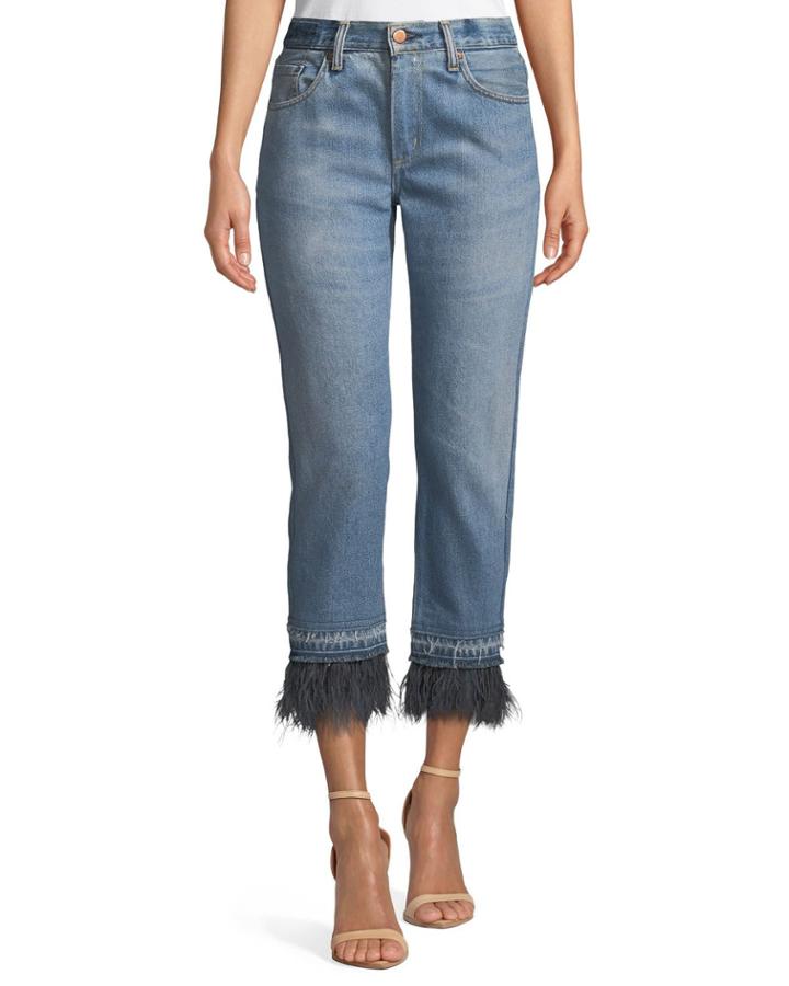 Le Superbe Cropped Straight-leg Jeans With Ostrich Feathers