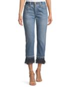 Le Superbe Cropped Straight-leg Jeans With Ostrich Feathers