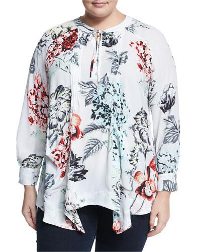 Floral-print Pintuck Top,