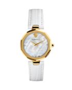 36mm Idyia Faceted Watch W/ Leather Strap, Gold/white
