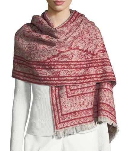 Framed Paisley Textured Wrap, Red/cream