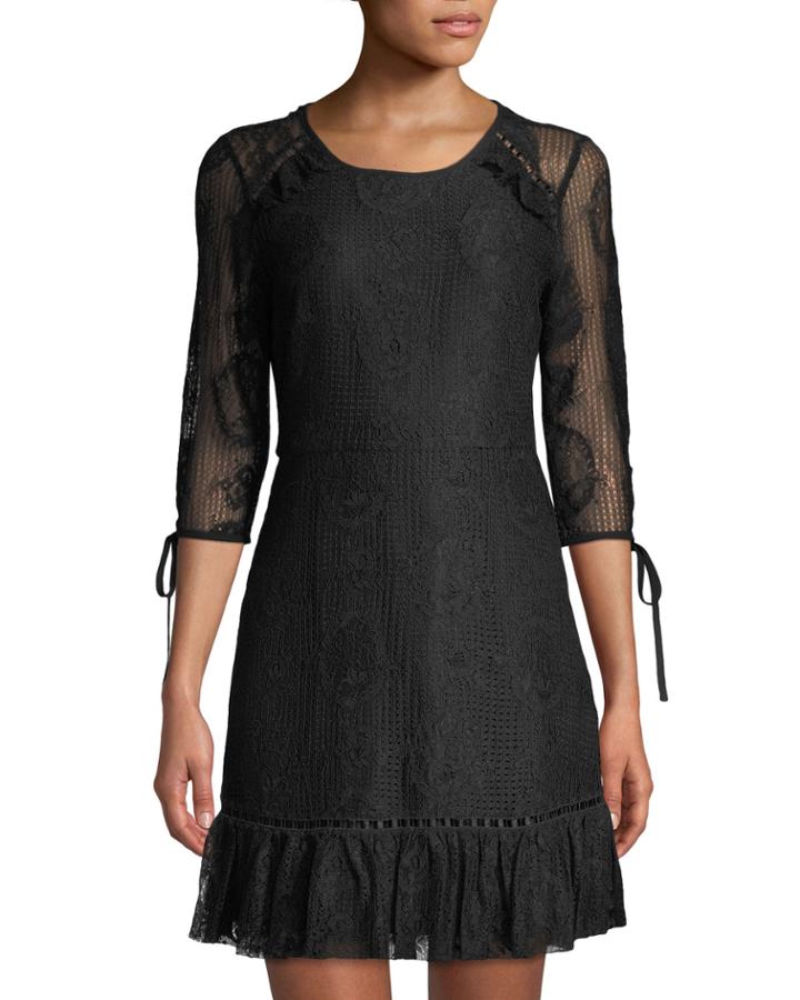 Lace-sleeve Tie-back Dress
