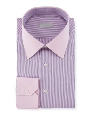 Thin Striped Dress Shirt With Contrast Cuffs/collar