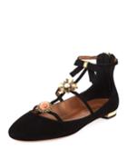 Pandora Suede Ornament Ankle-wrap Ballet Flats