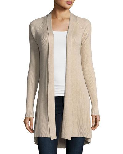 Vertical-rib Open-front Cardigan