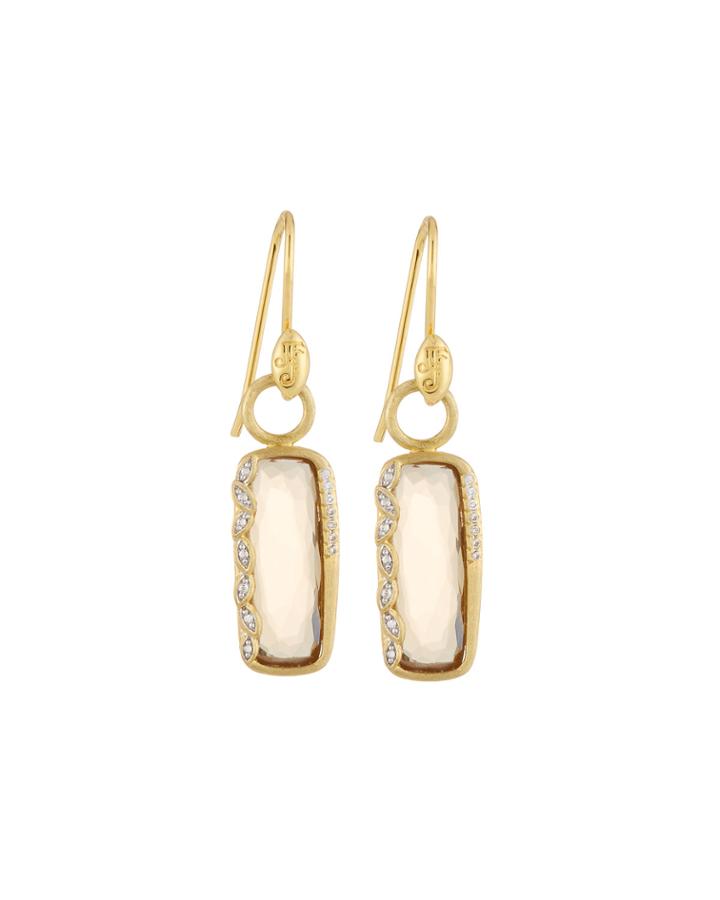 Sonoma Long Cushion Champagne Citrine Earrings With Diamonds