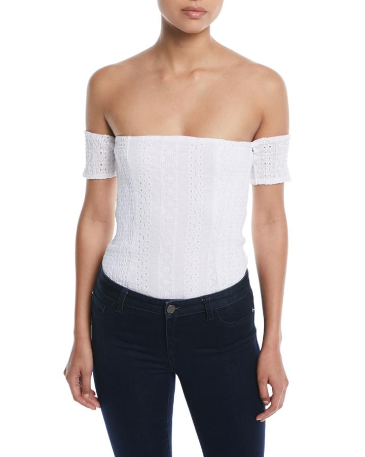 Off-the-shoulder Eyelet Bodysuit