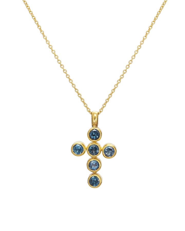 One-of-a-kind Cross Pendant Necklace In Blue Topaz