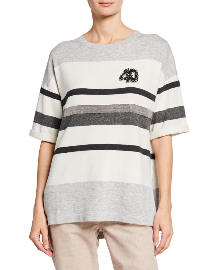 Striped-cashmere Short-sleeve