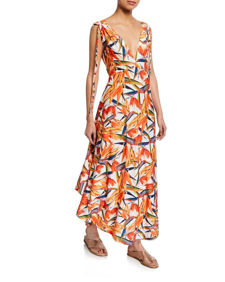 Printed V-neck Sleeveless Tie-shoulder
