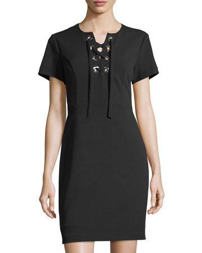 Lace-up Front Short-sleeve Dress