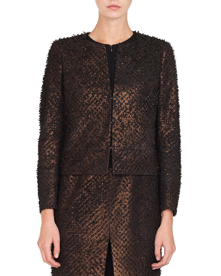 Shiva Hook-front Metallic-leather Eyelash-detail Jacket
