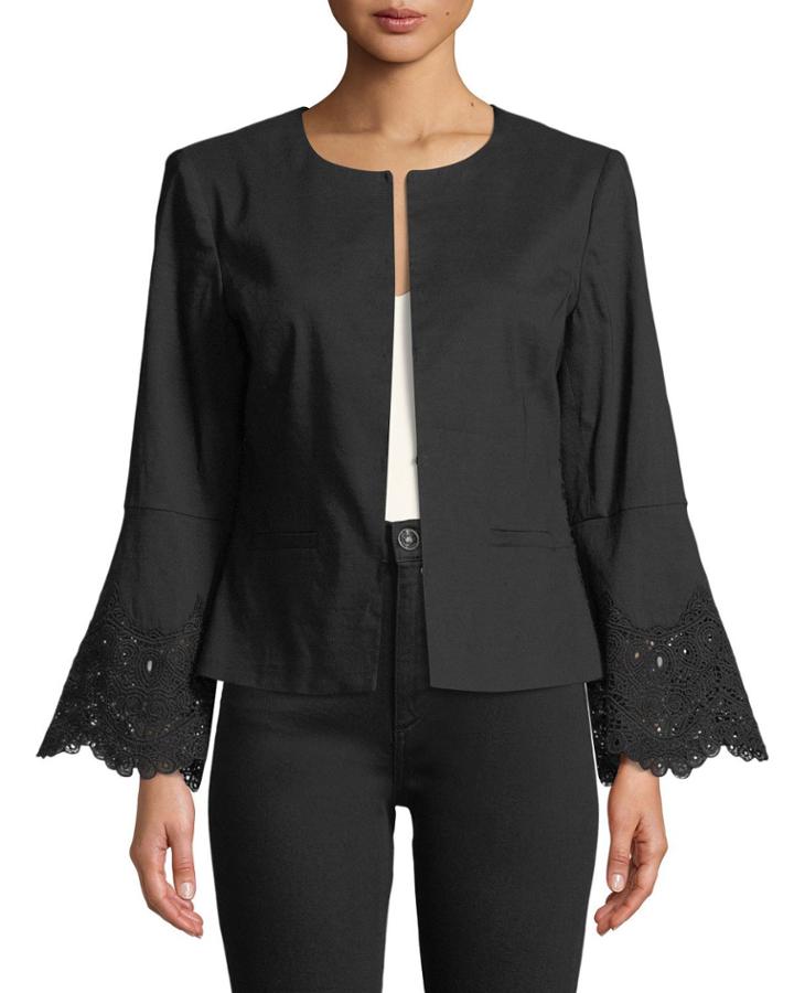 Neve Linen Crochet-cuff Jacket