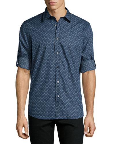 Diamond-print Shirt, Atlantic Blue