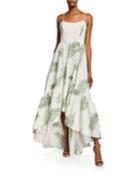 Cleo Palm Leaf Embroidered High-low Sleeveless Gown