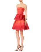 Strapless Pleated Ombre Chiffon Cocktail Dress, Red Pattern
